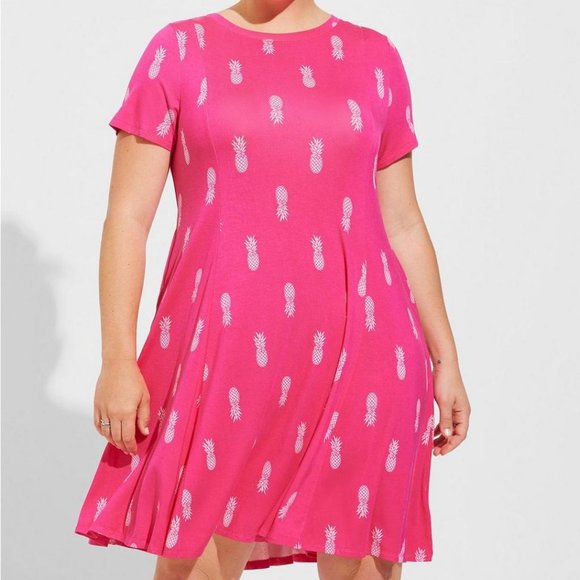 ❤NWT VINTAGE TORRID POCKETS SUPER SOFT, FIT N FLARE, PINEAPPLE TROPICAL DRESS - Picture 8 of 10